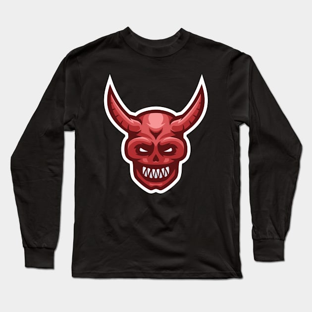 Red Devil Face Long Sleeve T-Shirt by Malinda